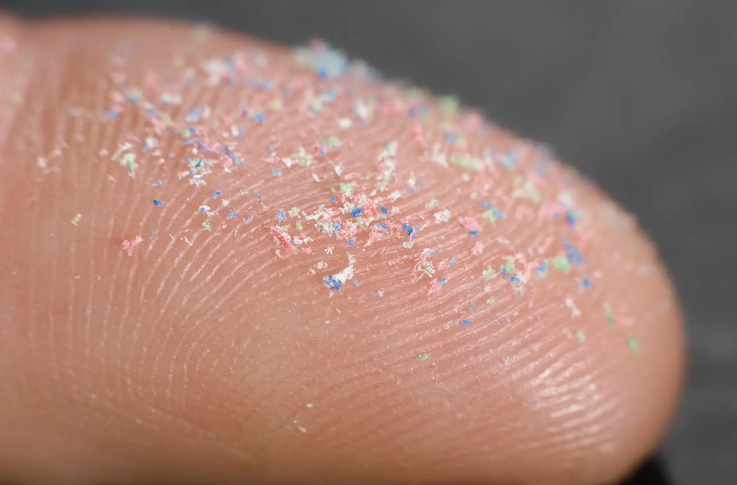 microplastics on finger